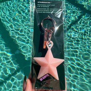Starbucks 2023 Holiday Silicone Pink Star Hot Drink Stopper Keychain